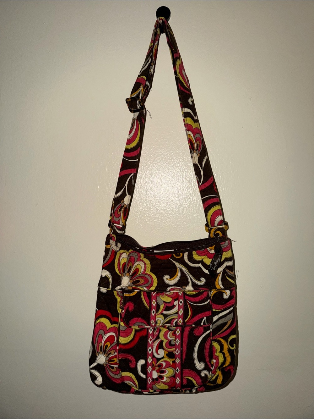 Vera Bradley- Patterned Crossbody Shoulder Bag in Brown, Pink & Yellow